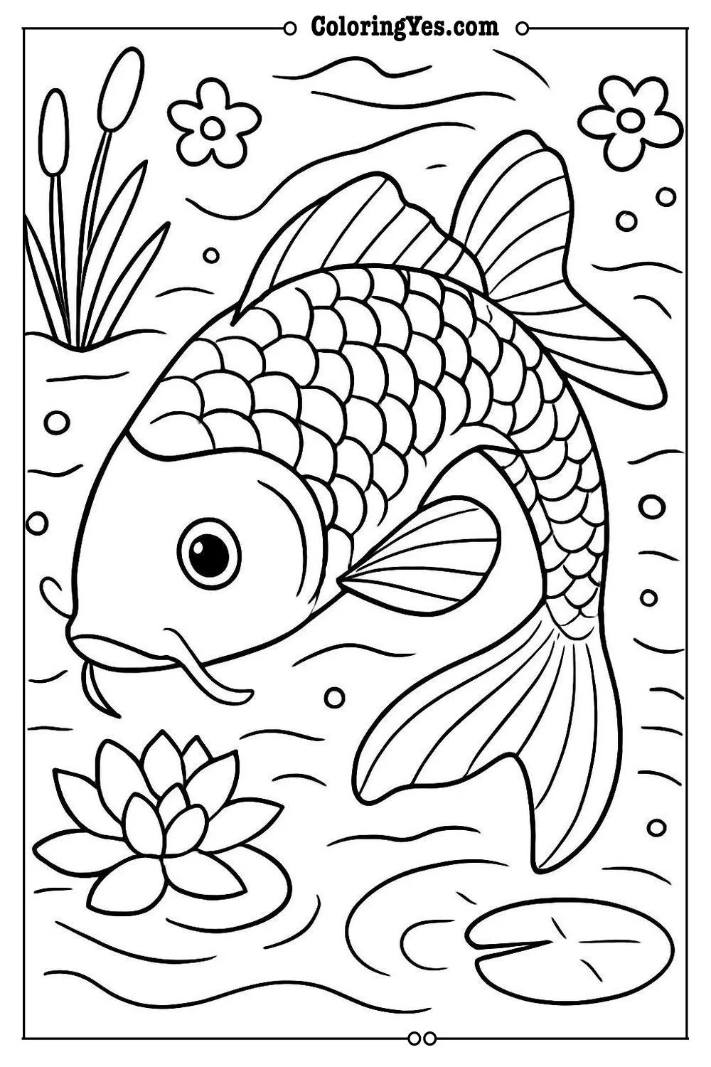 Traditional Japanese koi fish pond coloring pages-pond-Coloringyes.com