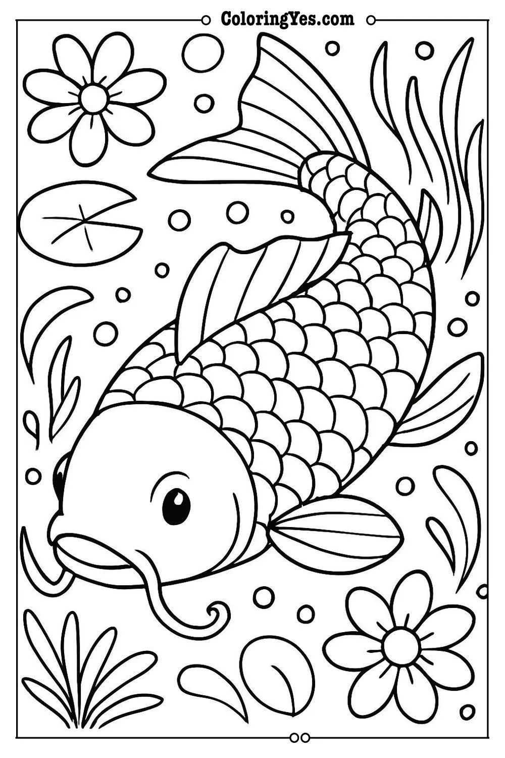 Traditional Japanese koi fish pond coloring pages-traditional-Coloringyes.com