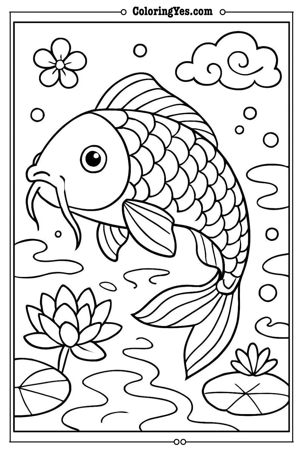 Traditional Japanese koi fish pond coloring pages-zen-Coloringyes.com