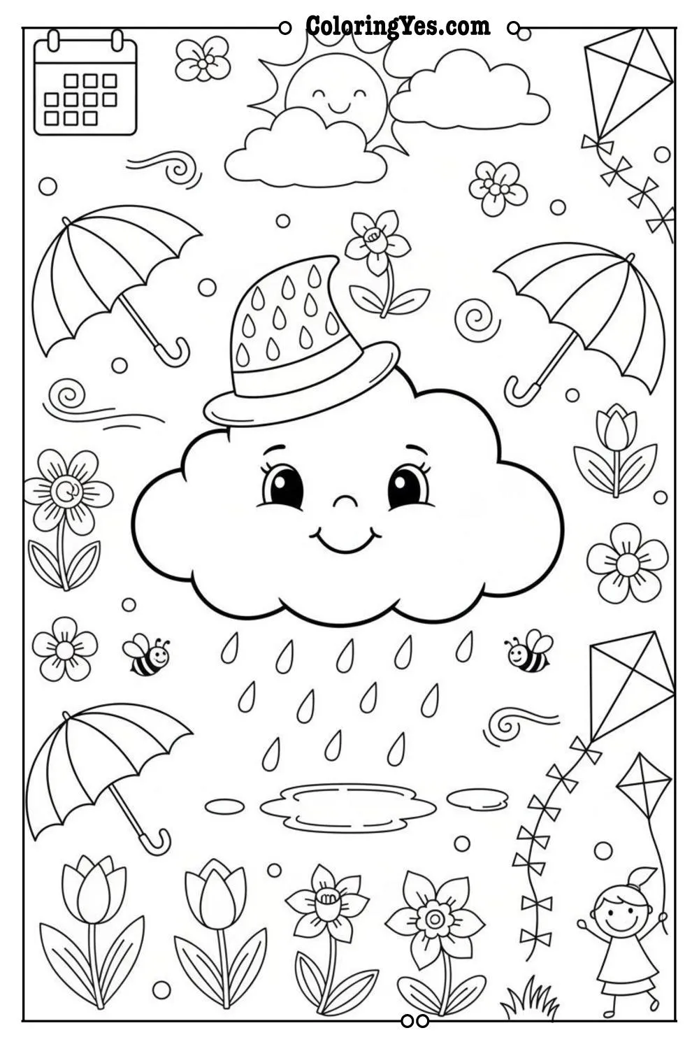 april calendar month theme coloring page