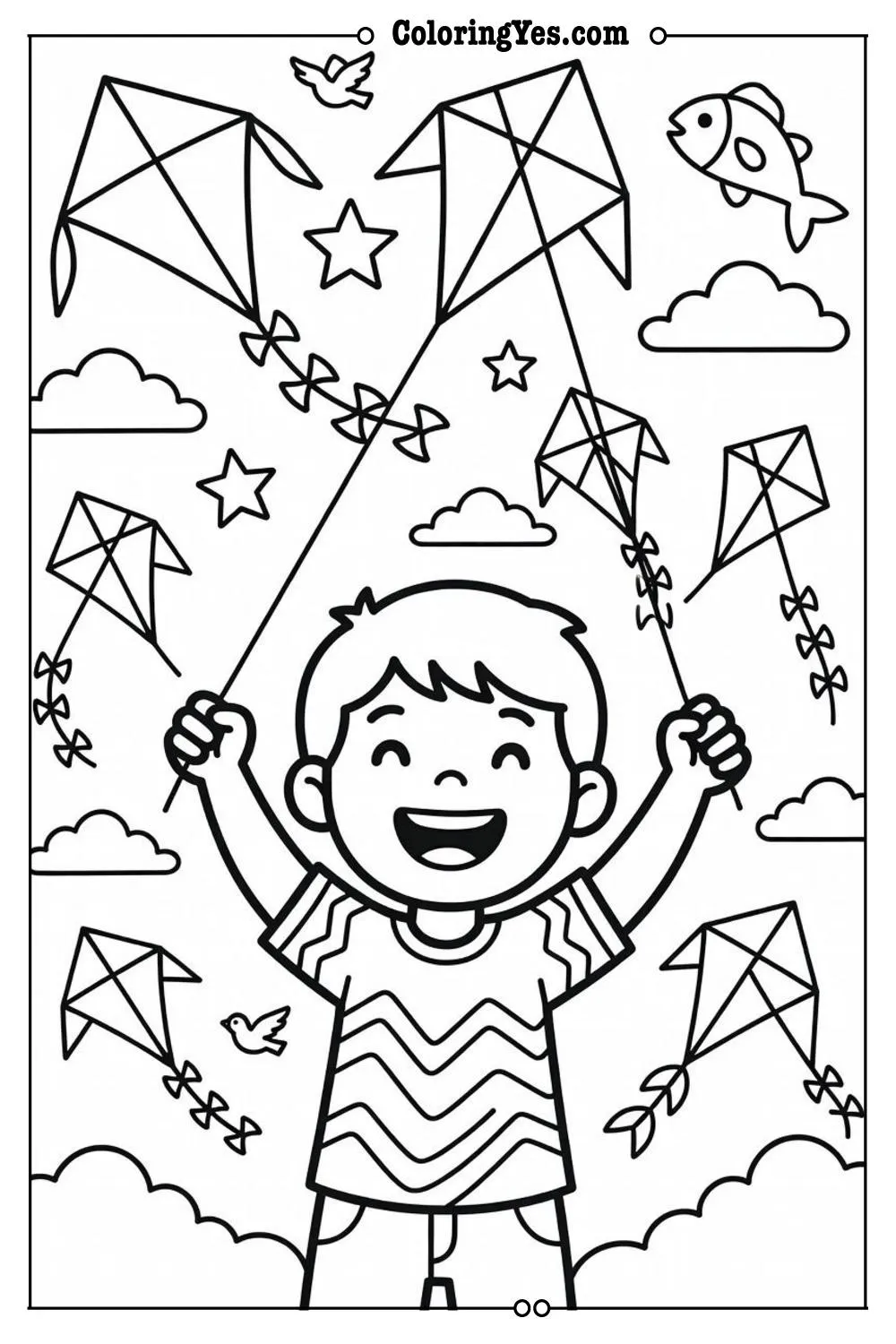 april kite flying sky coloring page