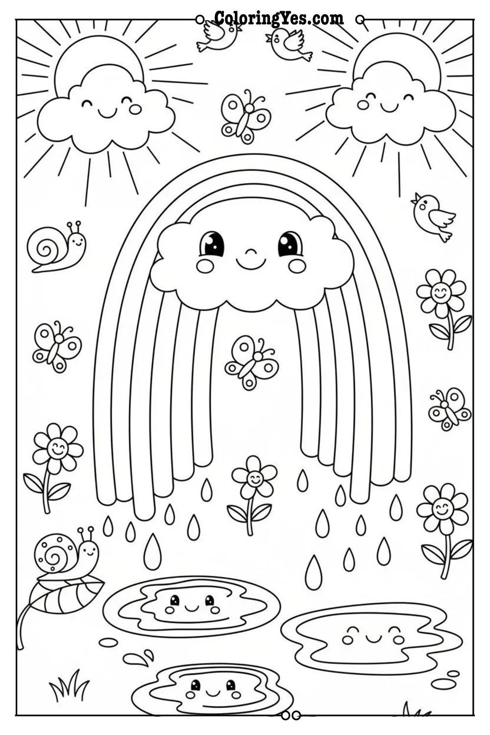 april rainbow after rain coloring page
