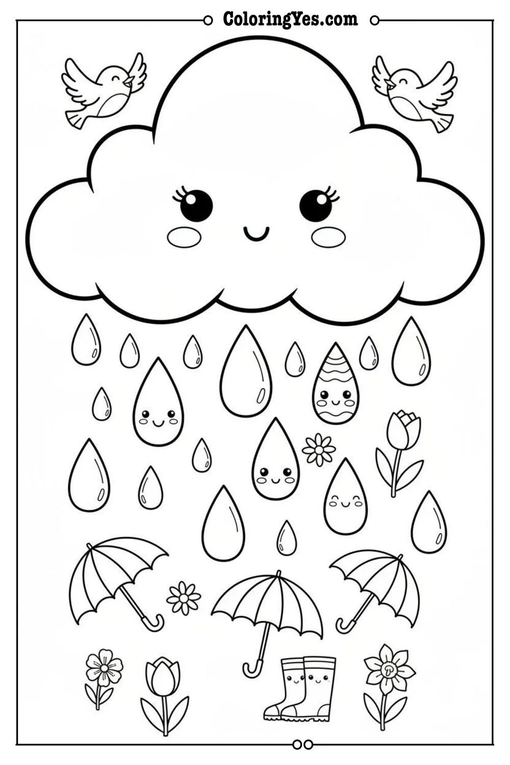 april showers rain clouds coloring page
