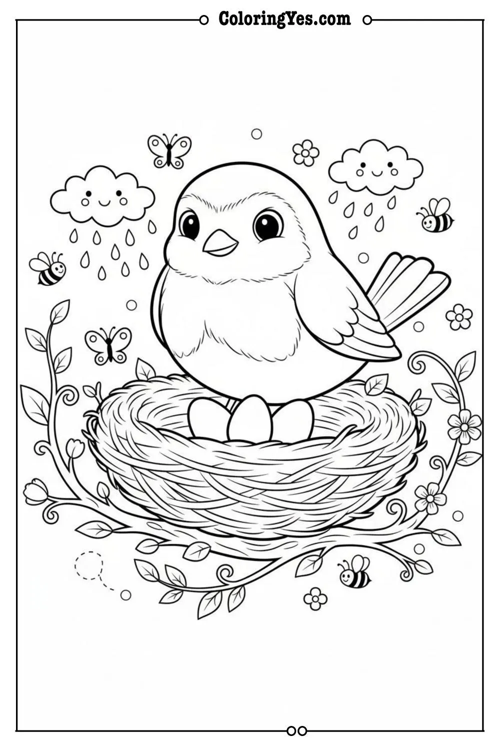april spring birds nest coloring page