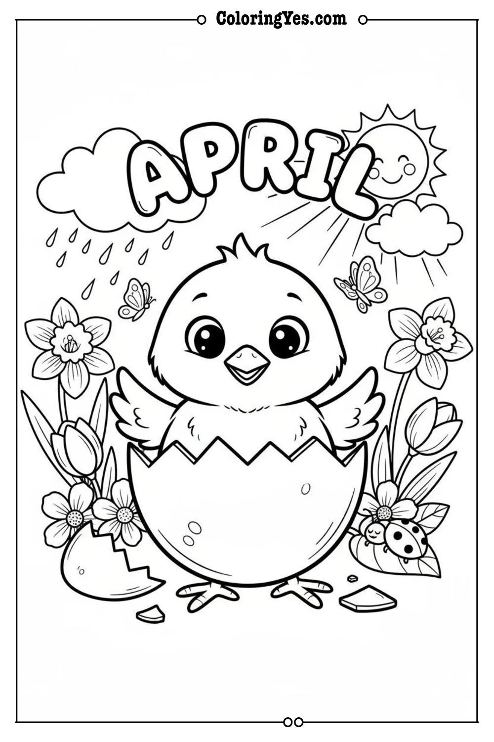 baby chick hatching april coloring page