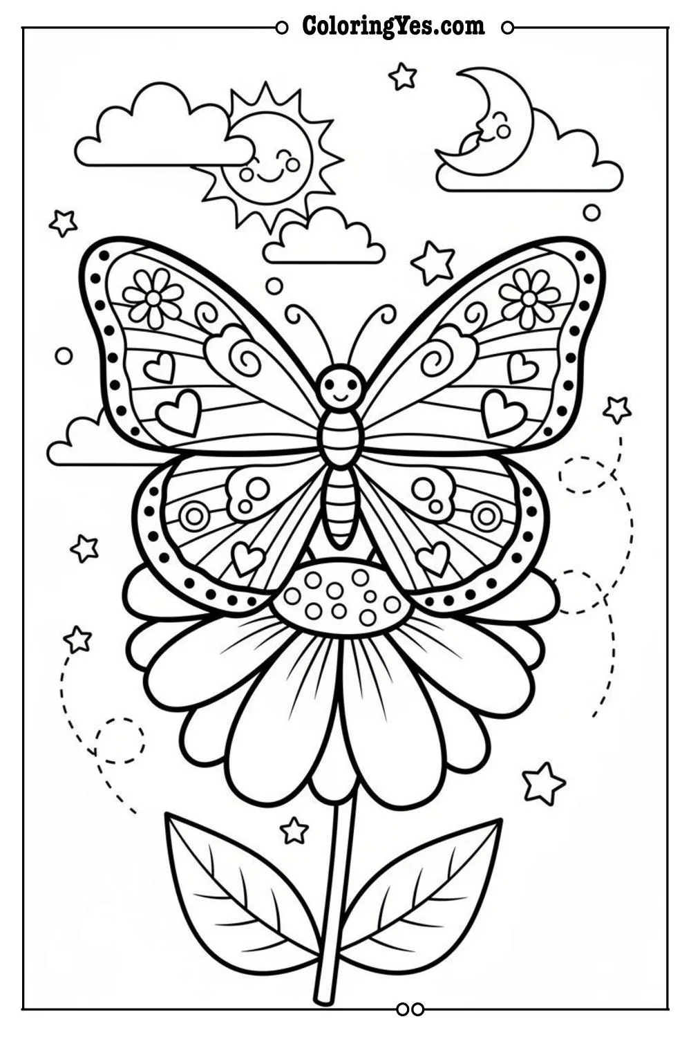 butterfly on flower april coloring page