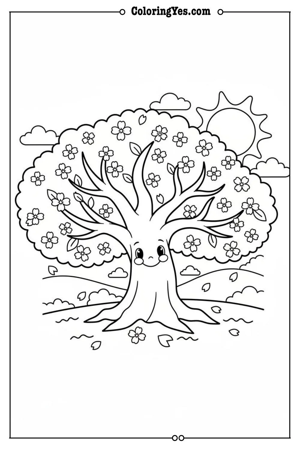cherry blossom tree april coloring page