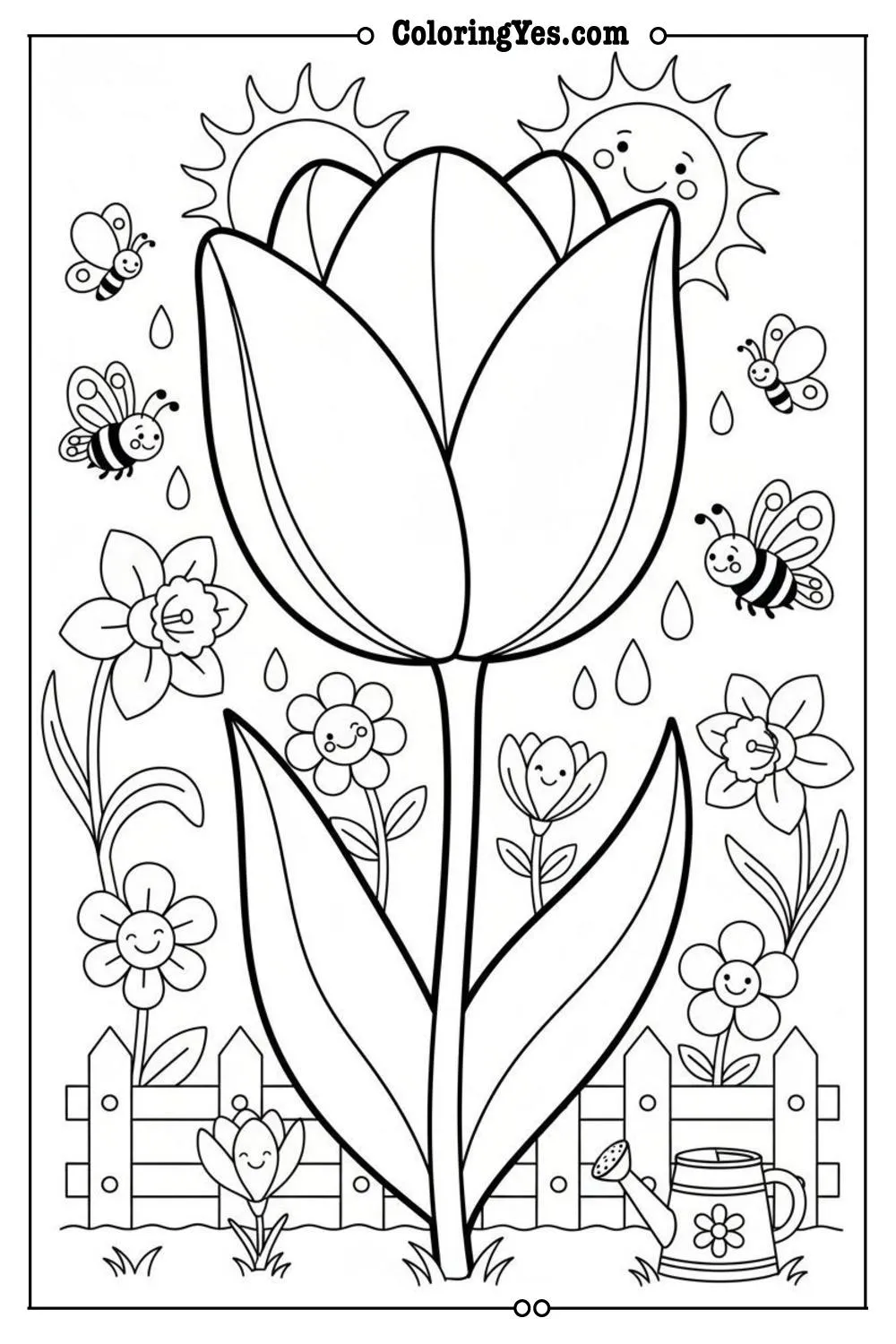 spring garden tulips april coloring page