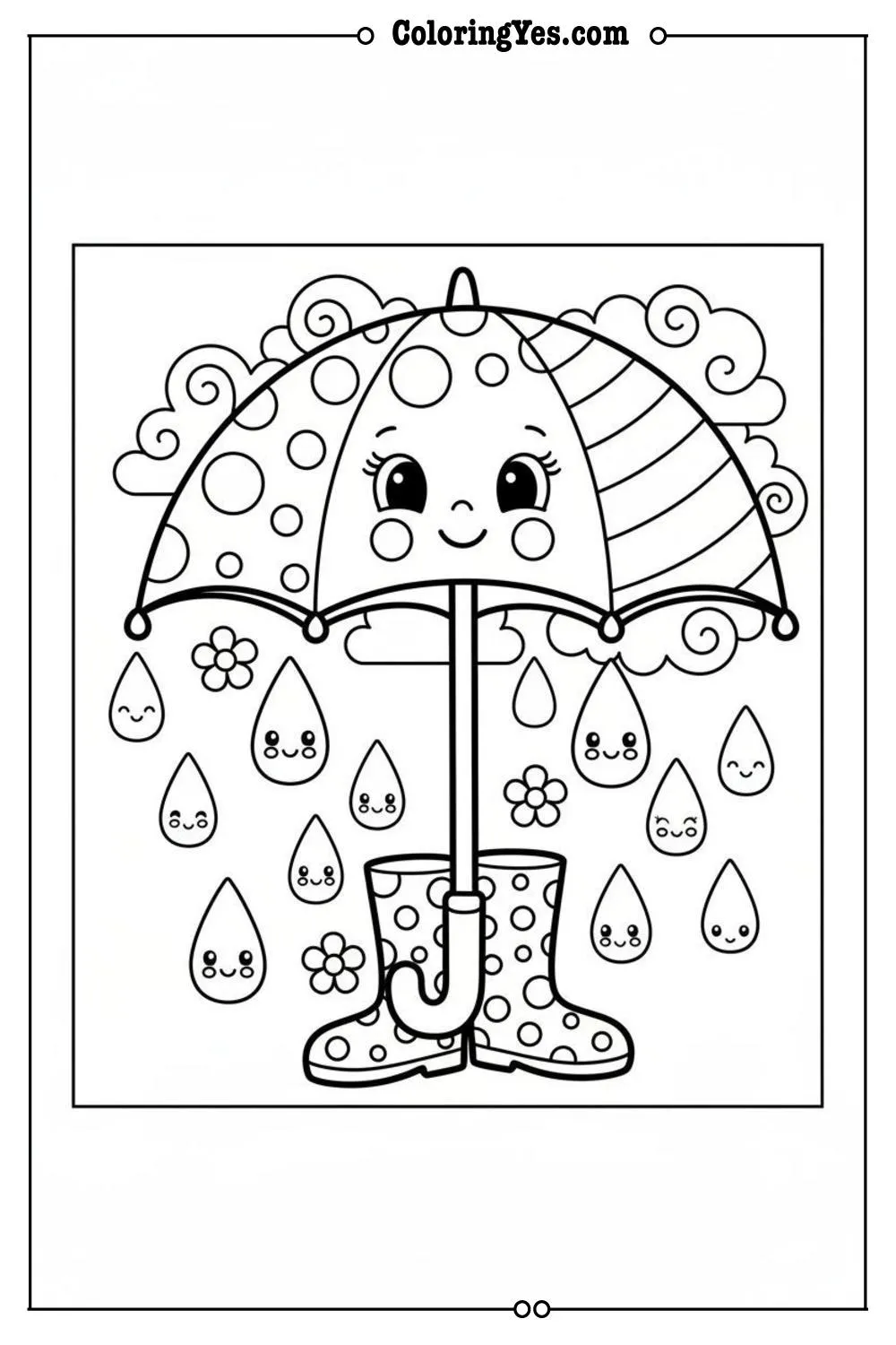 umbrella raindrops april coloring page