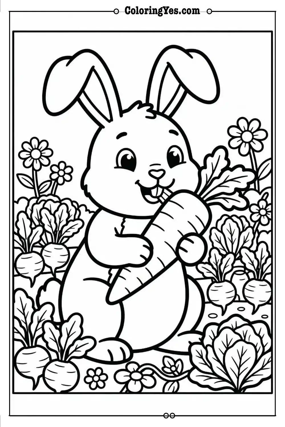 bunny eating carrot garden