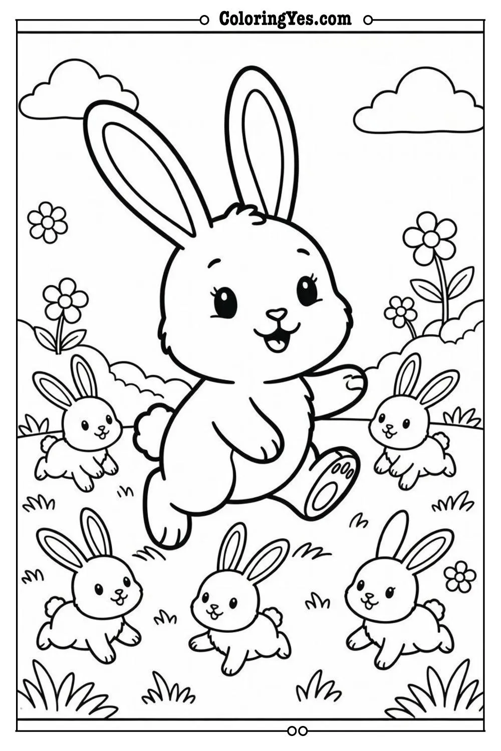 bunny family hopping grass