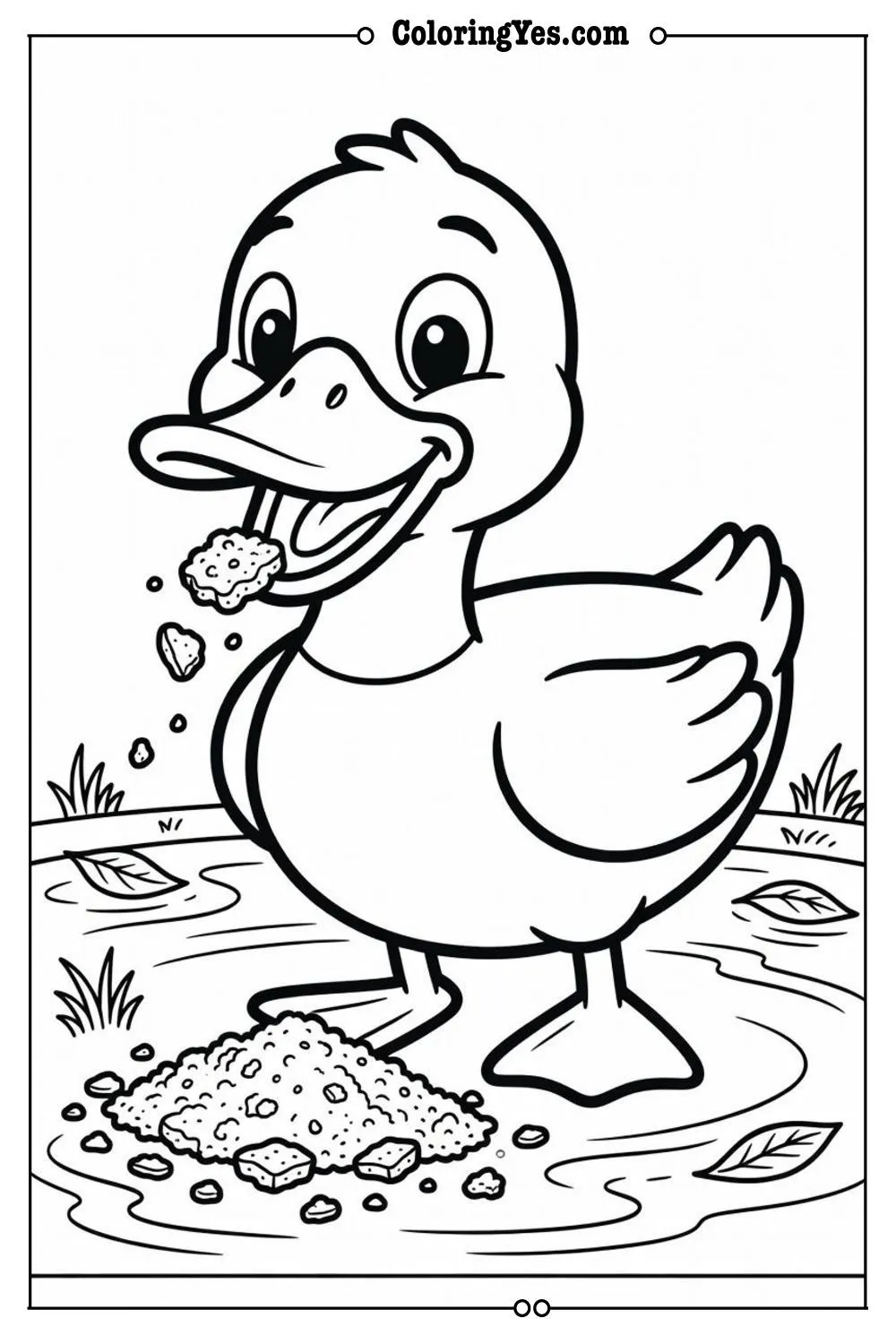 duck eating bread crumbs