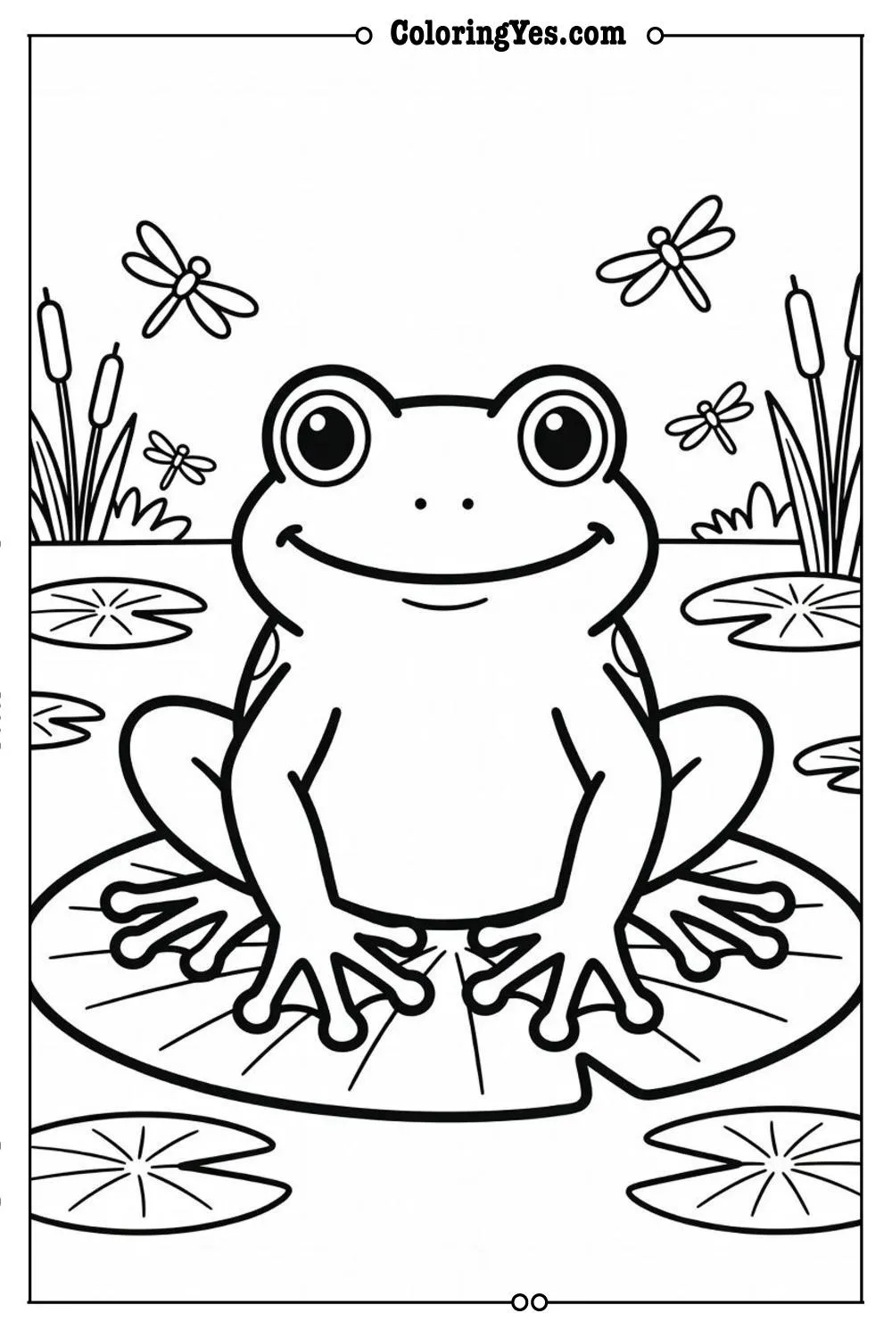 frog sitting on lily pad coloring page