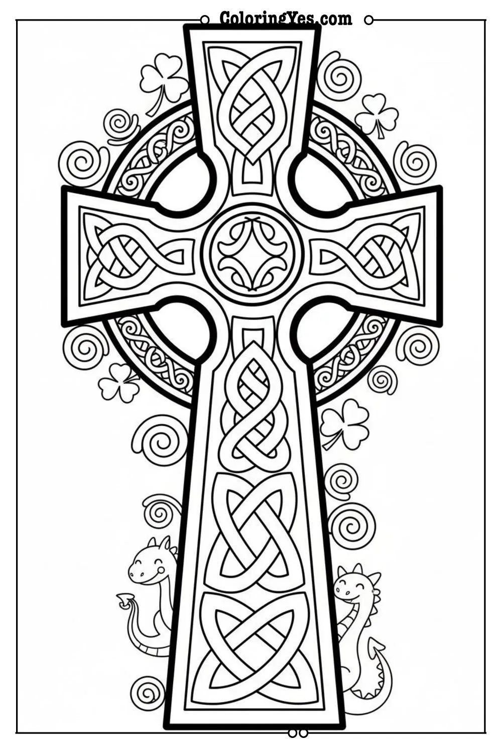 celtic cross with knotwork patterns coloring page