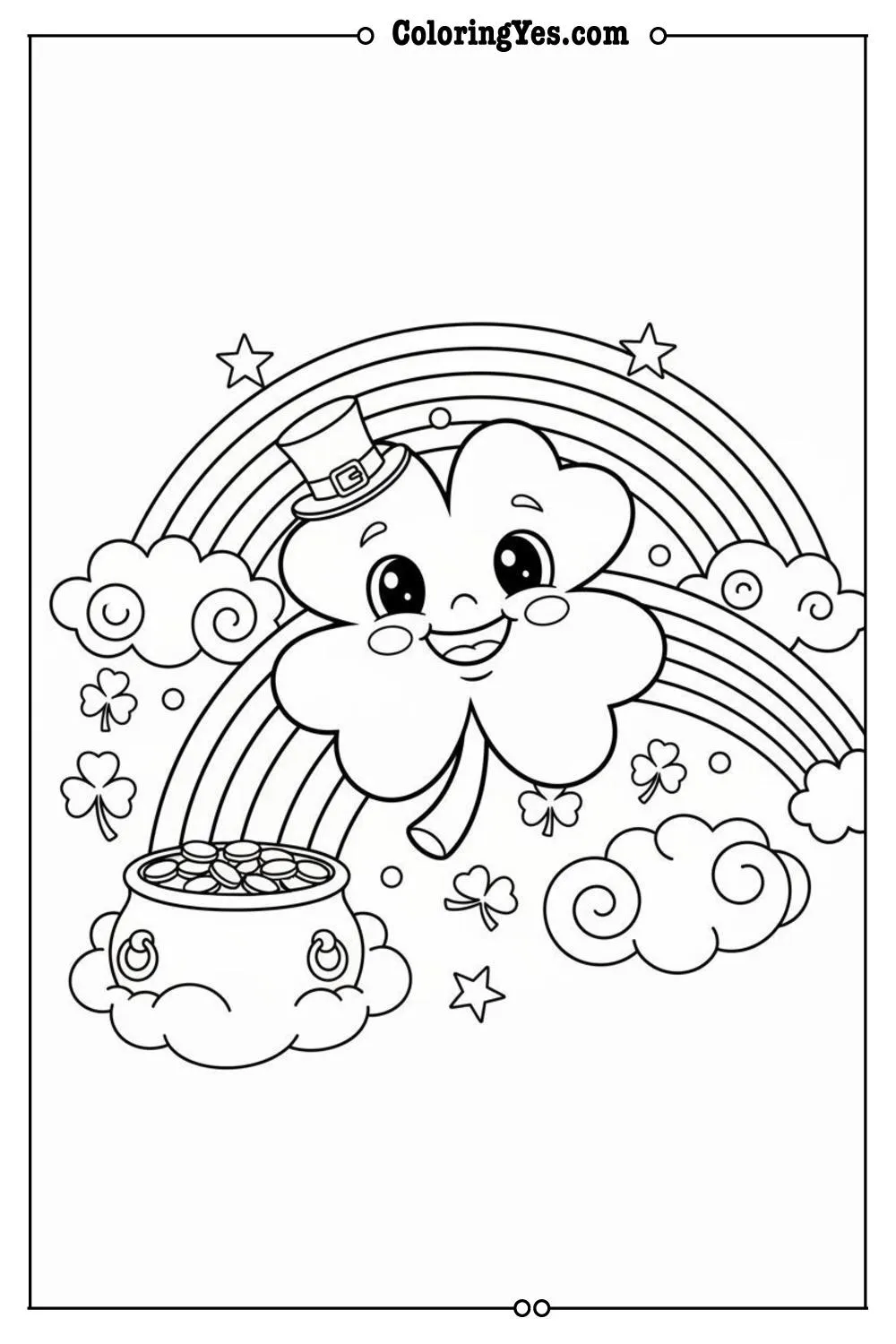 cute shamrock and rainbow st patricks day coloring sheet