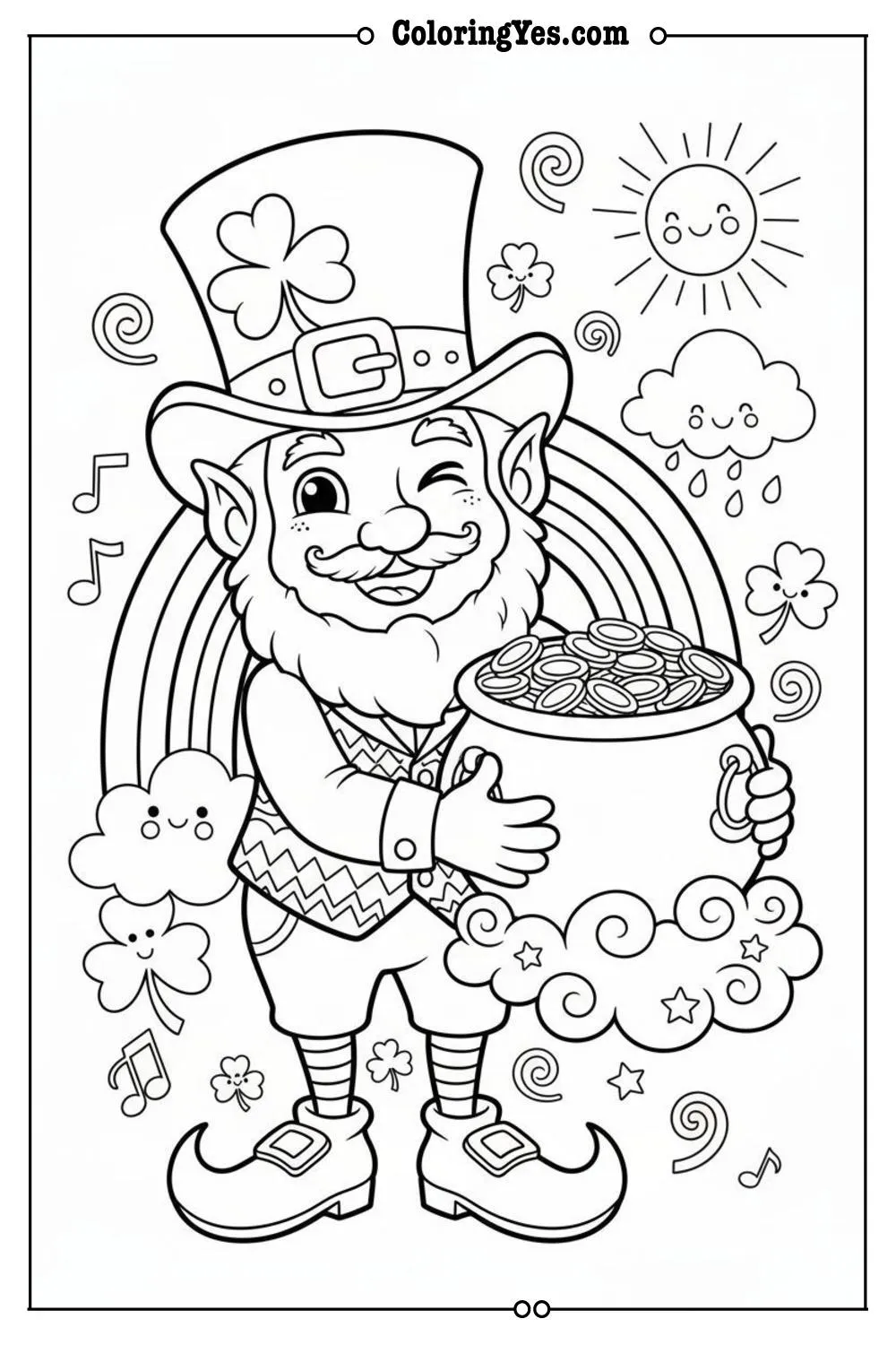 rainbow leading to pot of gold intricate line art