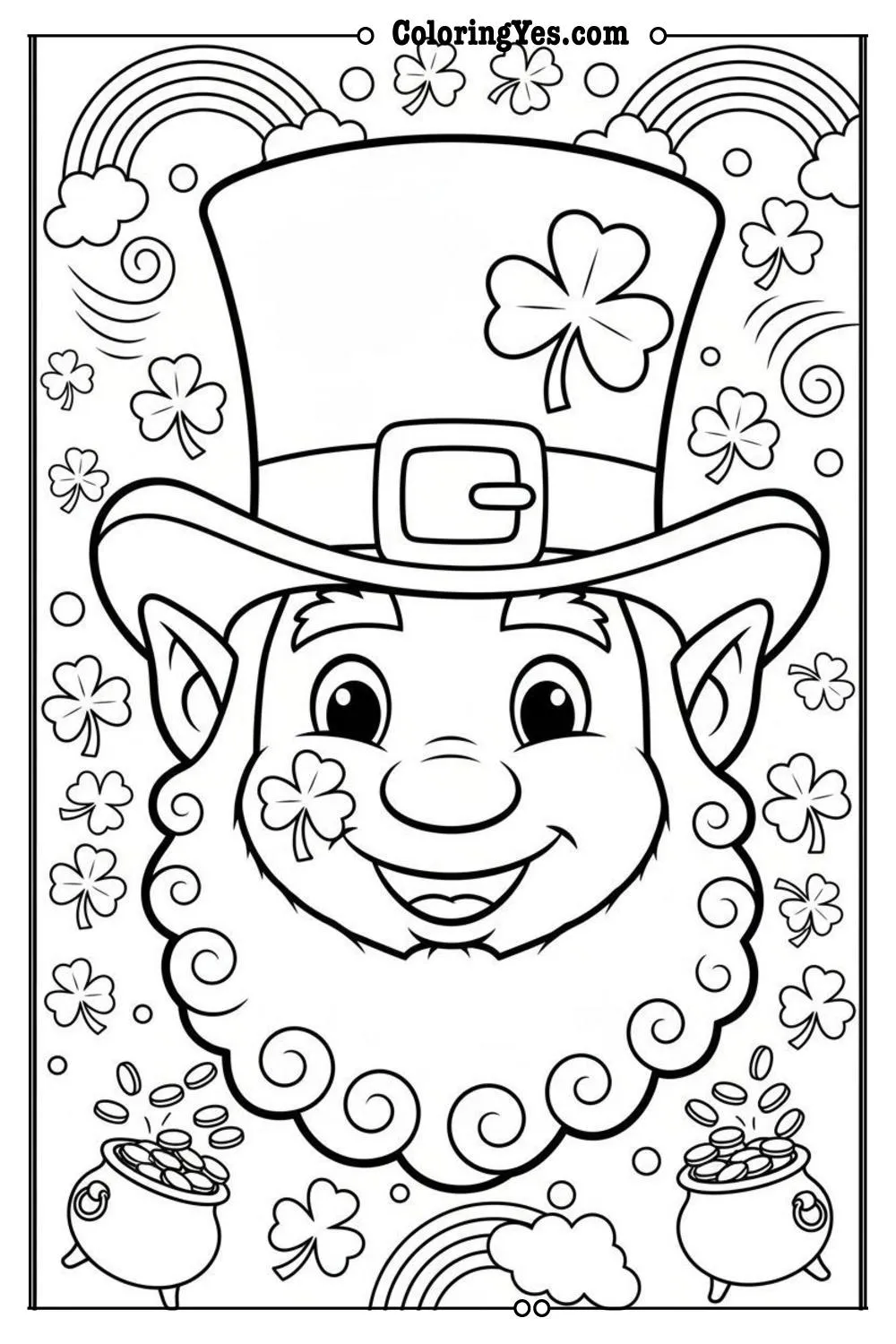 simple leprechaun face with beard and hat printable