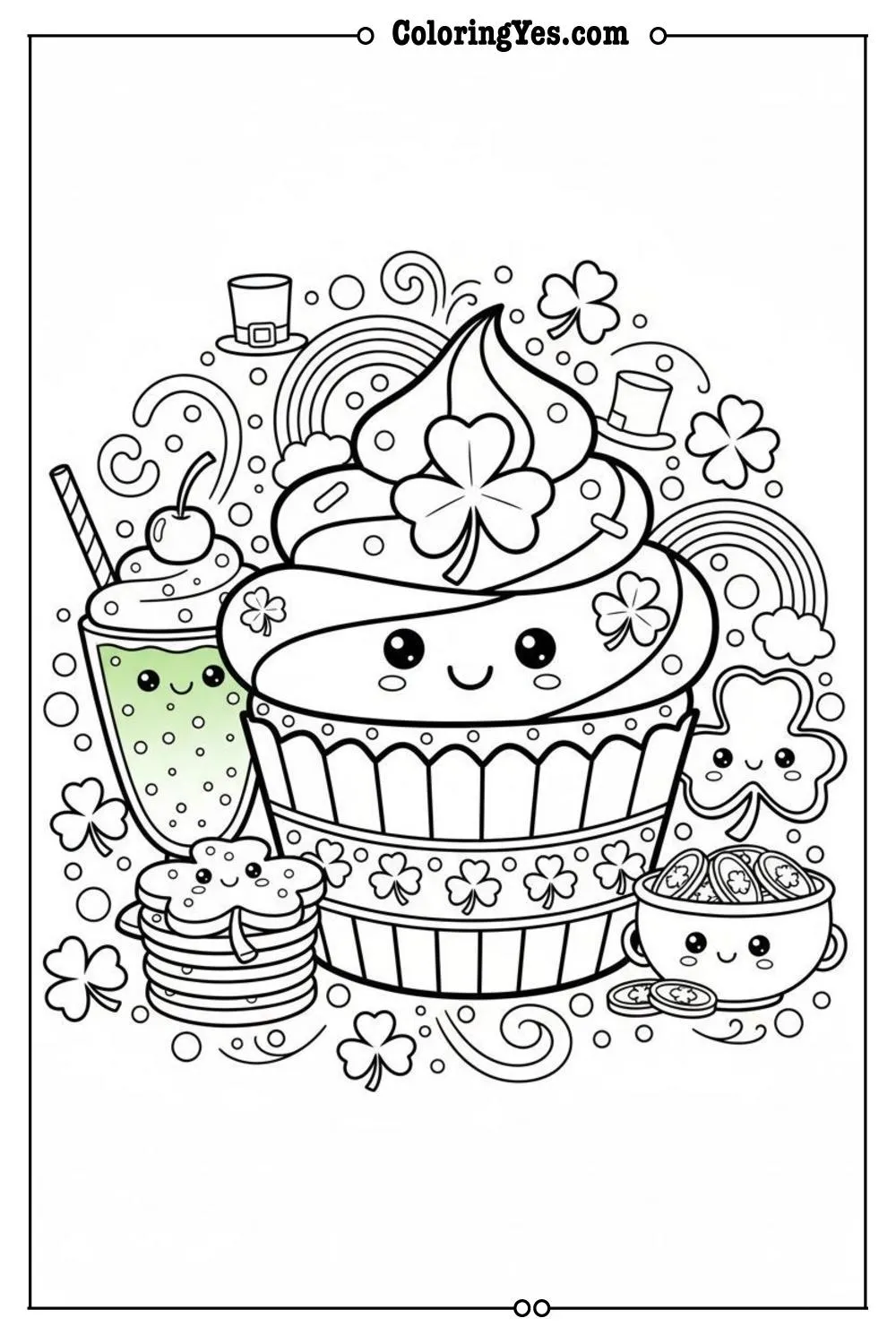 st patricks day cupcakes and treats coloring sheet