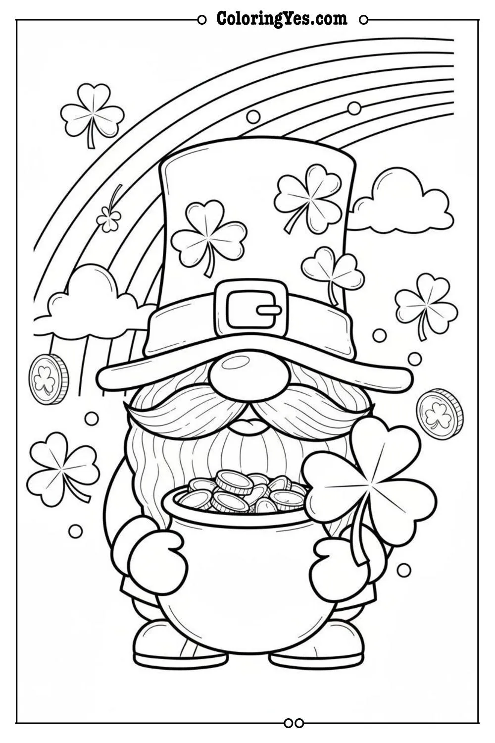 st patricks day gnome with shamrock and rainbow