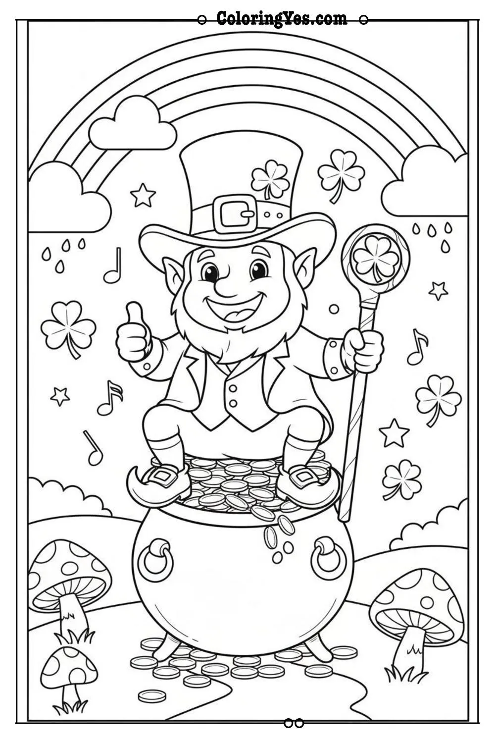 st patricks day with pot of gold coloring page