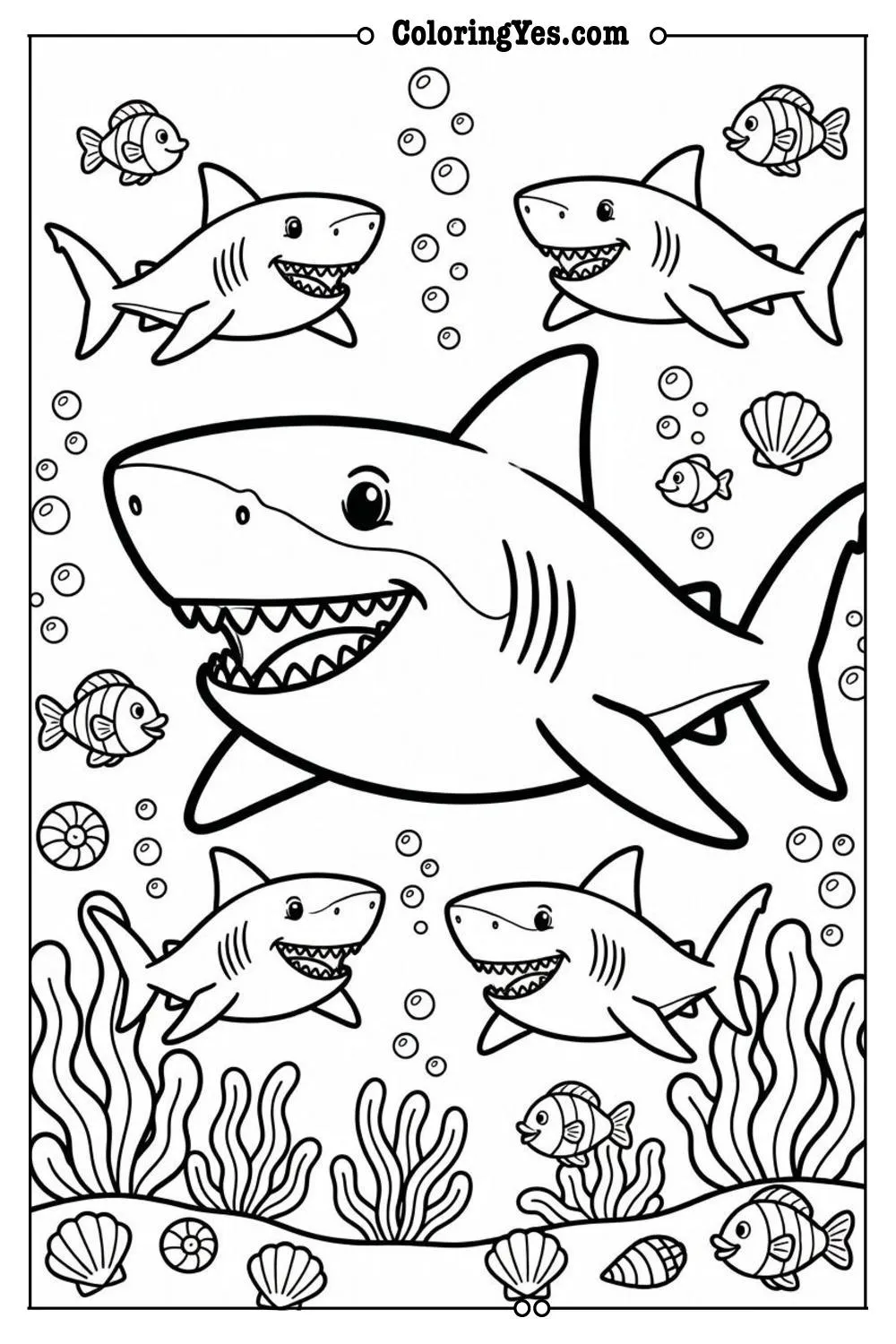 shark family underwater scene