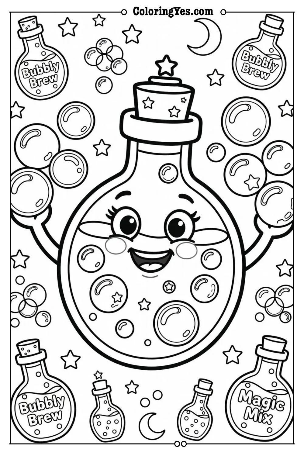 magical potion bottles bubbles
