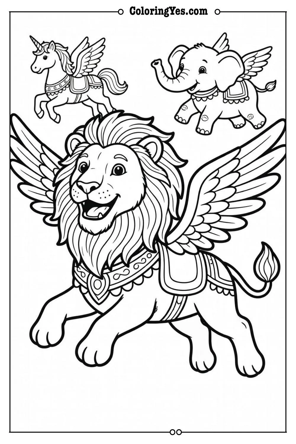 whimsical carousel animals flying