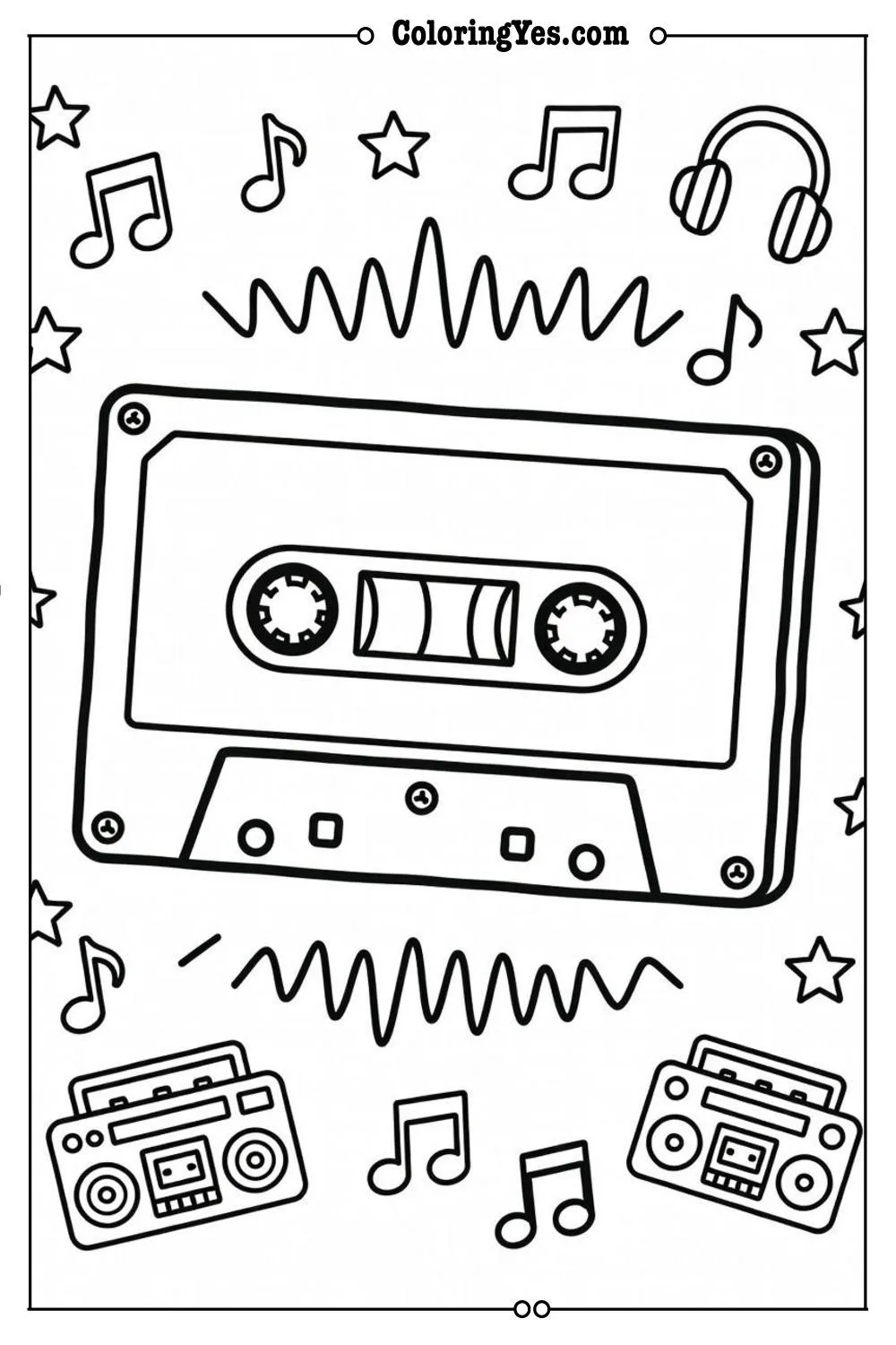 80s cassette tape coloring page