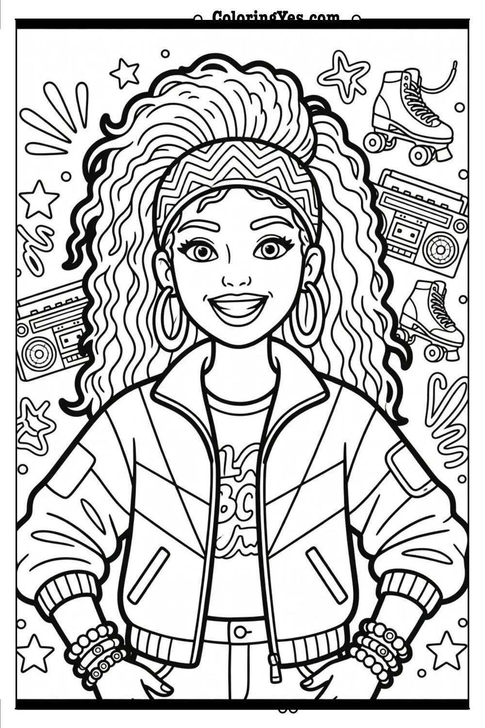 80s fashion coloring page retro style