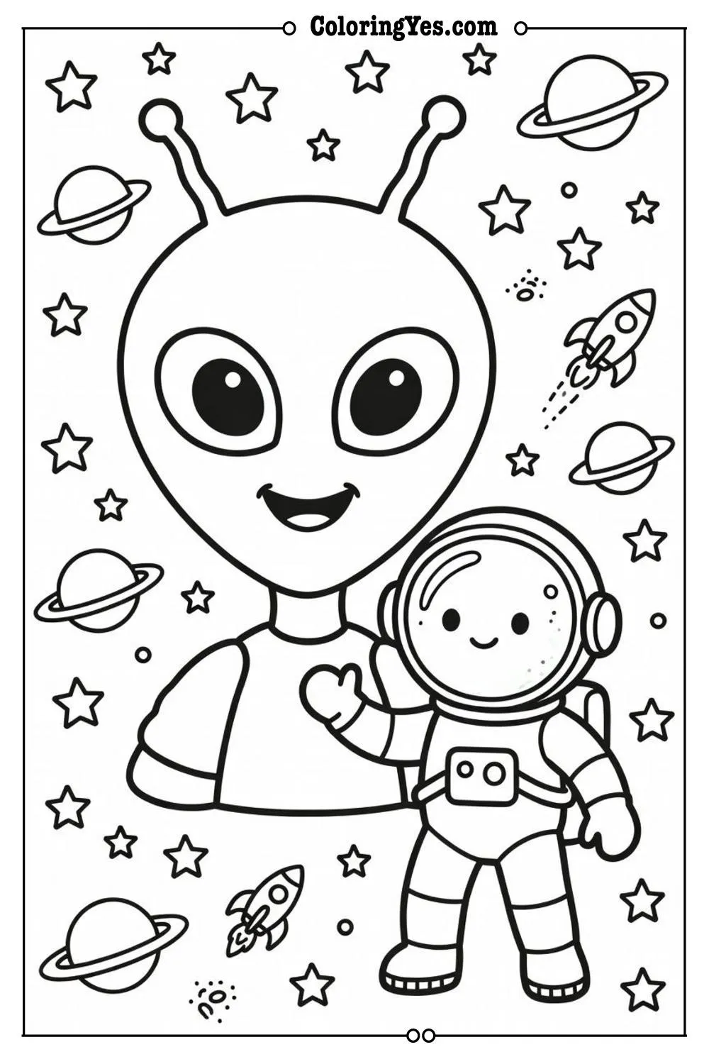 alien and astronaut coloring page