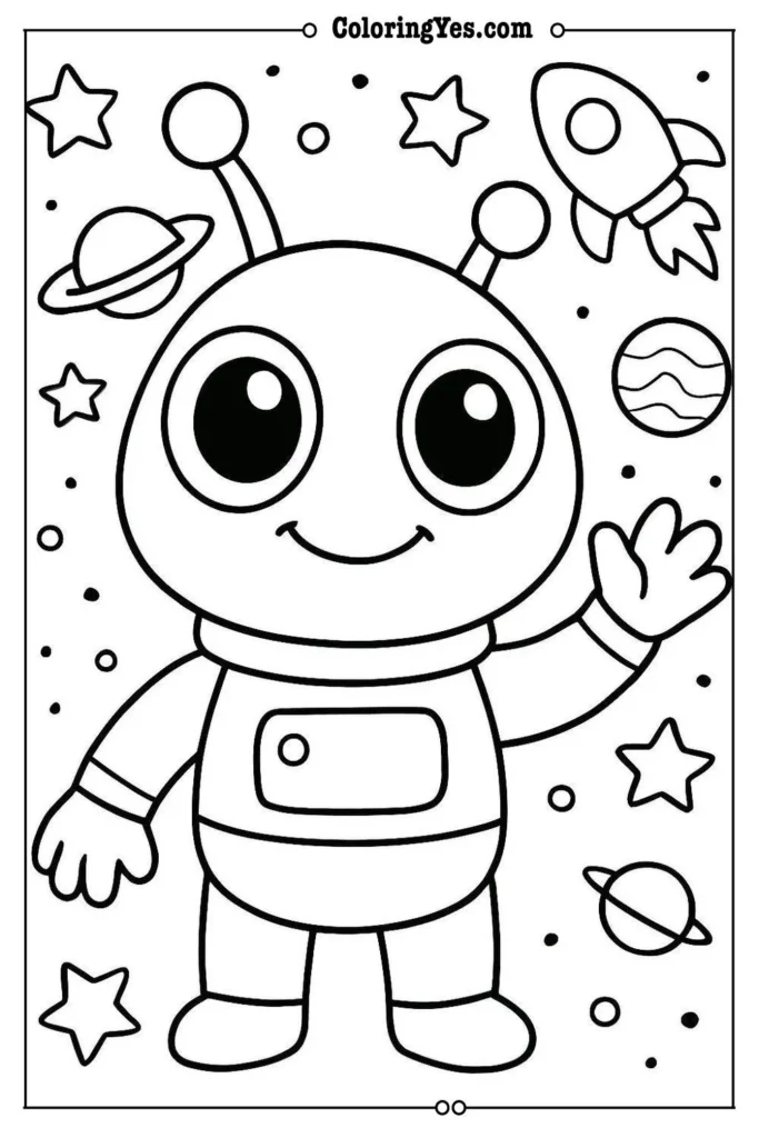 alien character coloring page creative