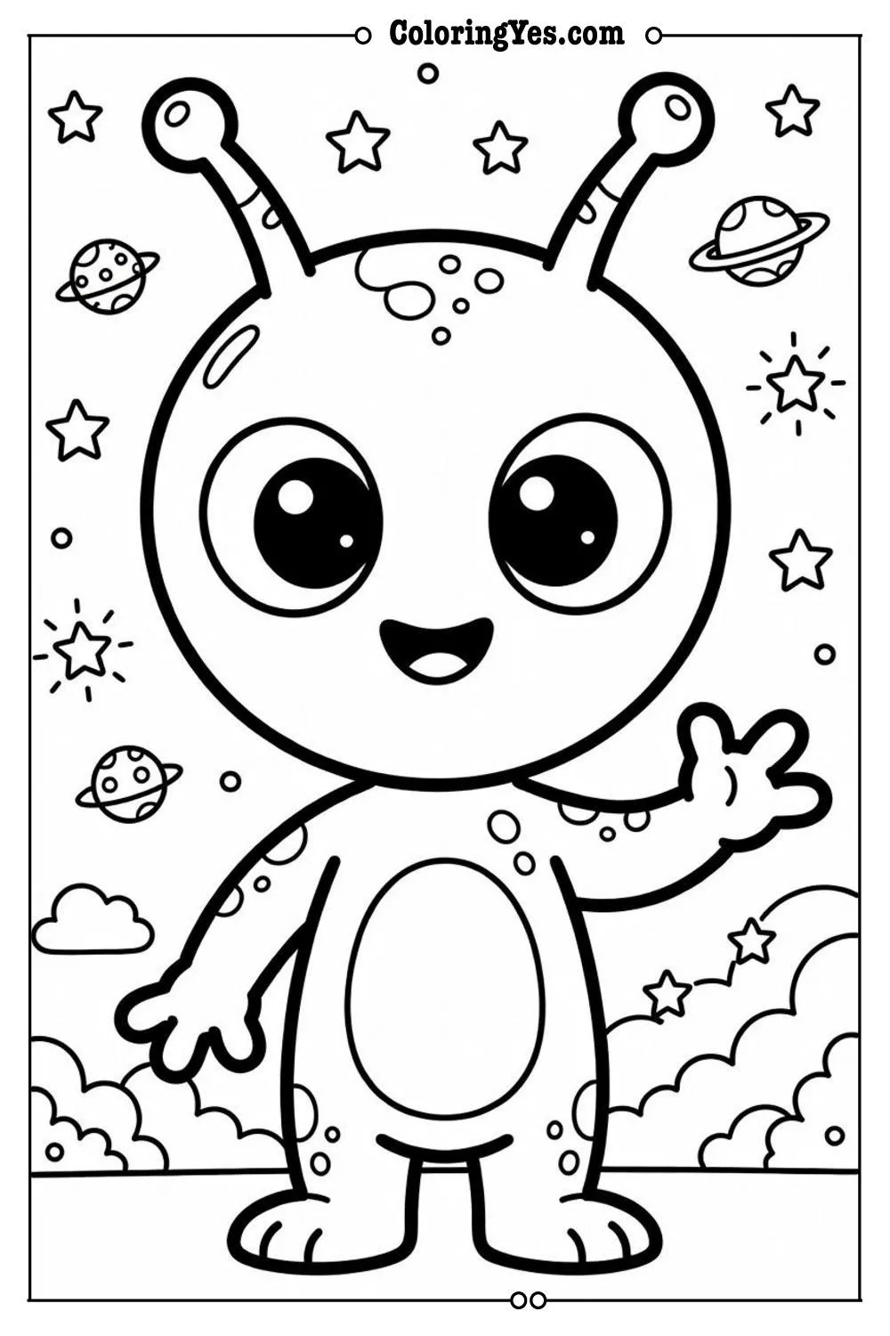 alien coloring page cute cartoon style