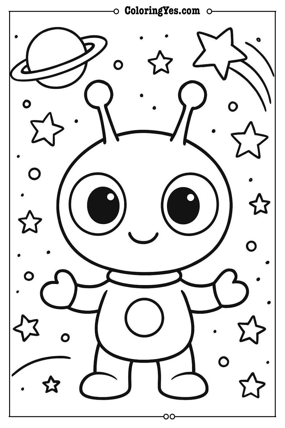 alien coloring page easy for toddlers