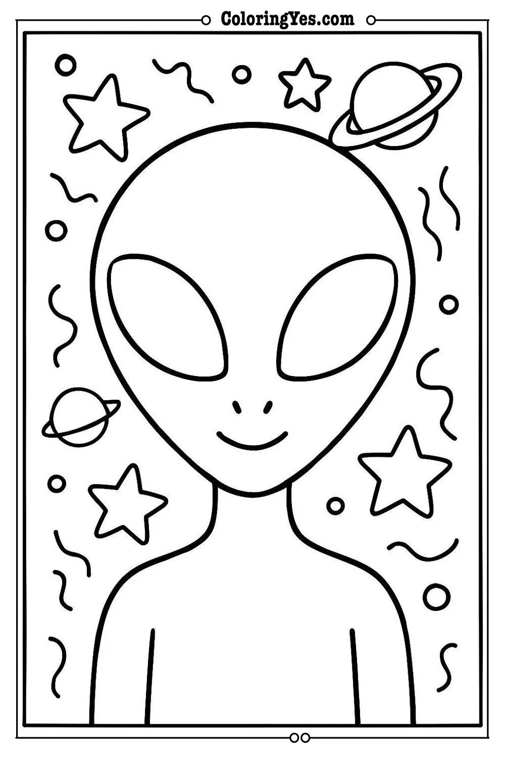 alien face coloring page simple design