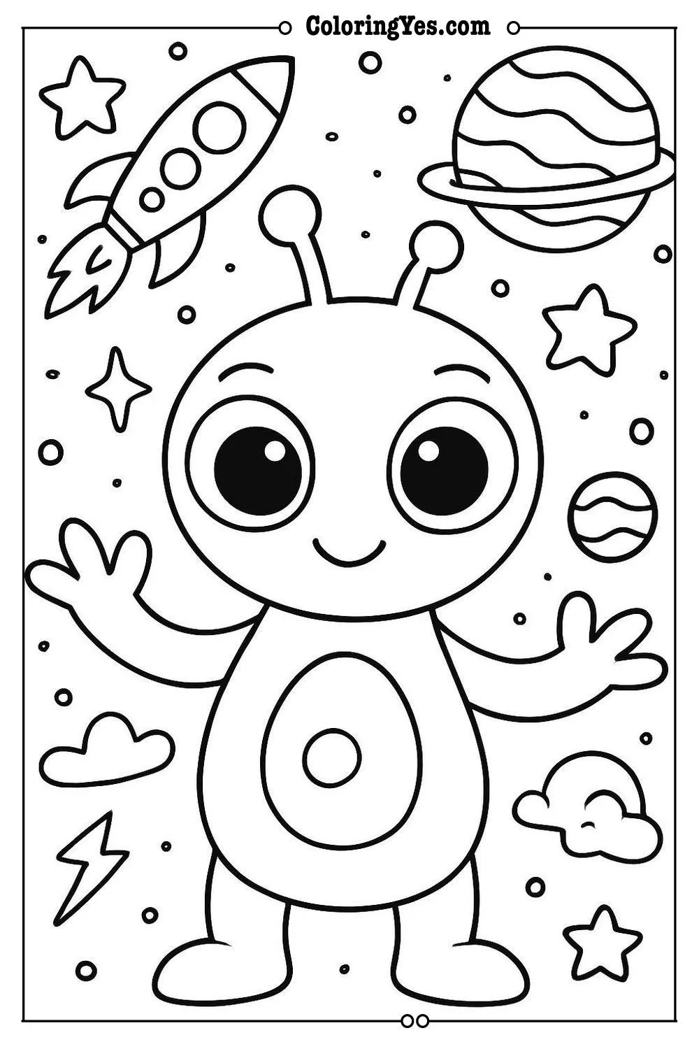 alien fantasy coloring page detailed