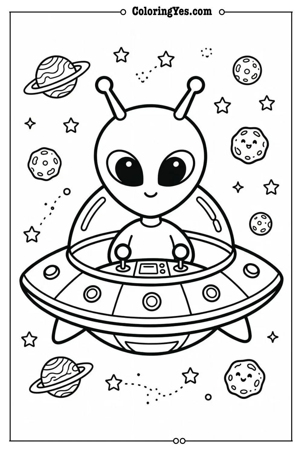 alien spaceship coloring page scene