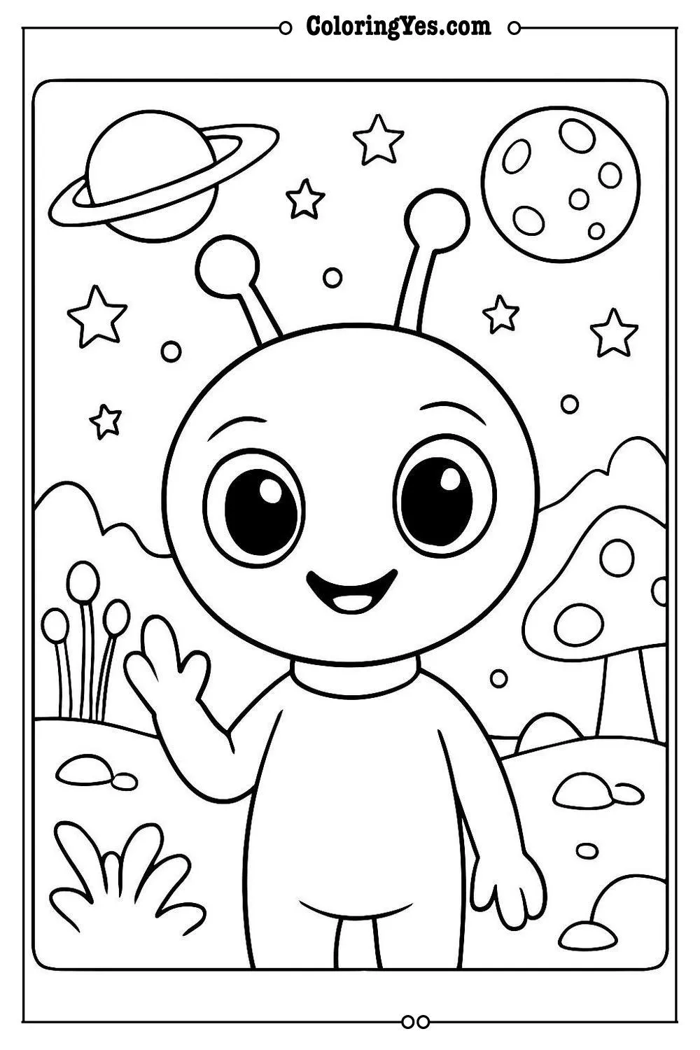 alien world coloring page scene