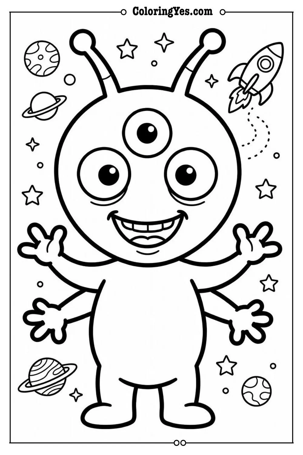 funny alien coloring page for kids
