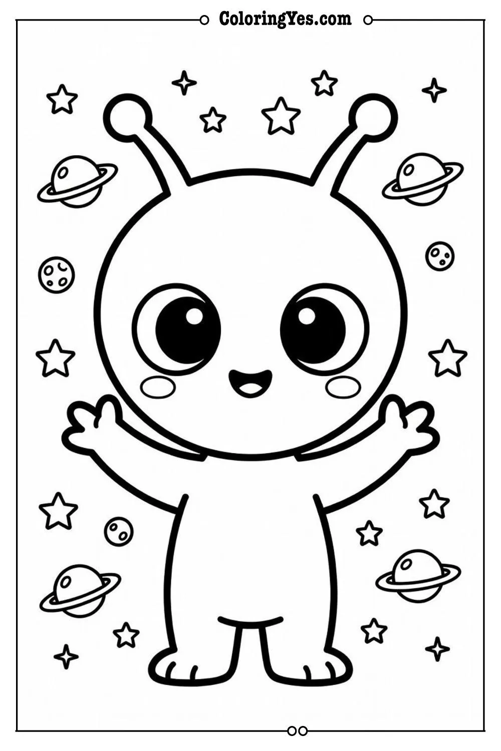 kawaii alien coloring page simple outline