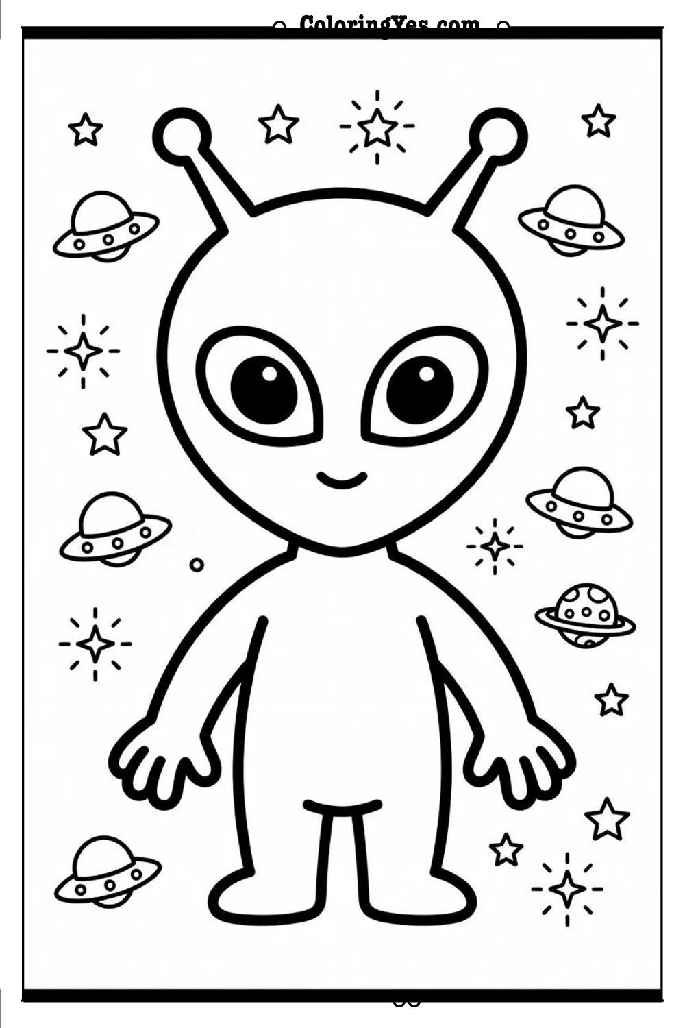 realistic alien coloring page detailed