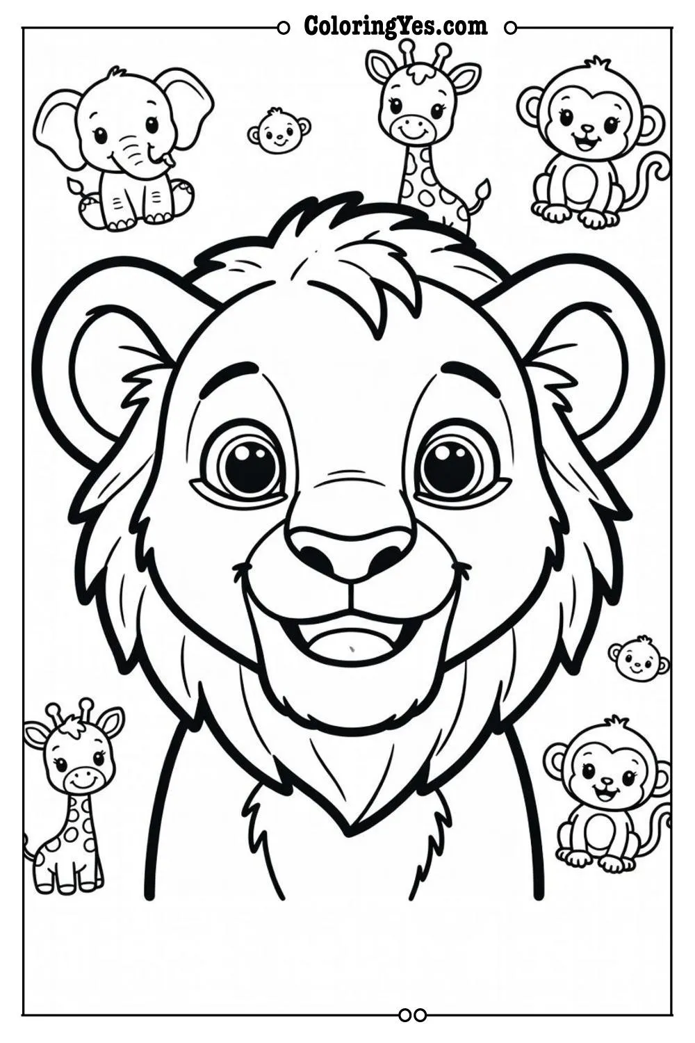 baby animal faces coloring page easy for kids