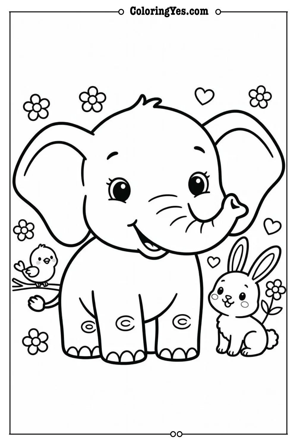 baby animals coloring page bold lines simple