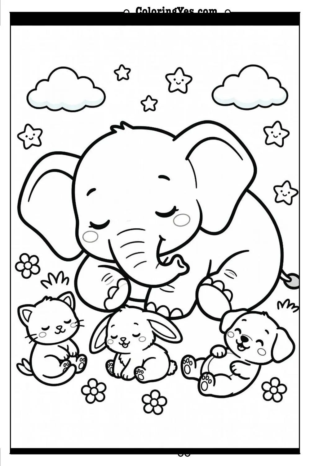 baby animals sleeping coloring page peaceful scene
