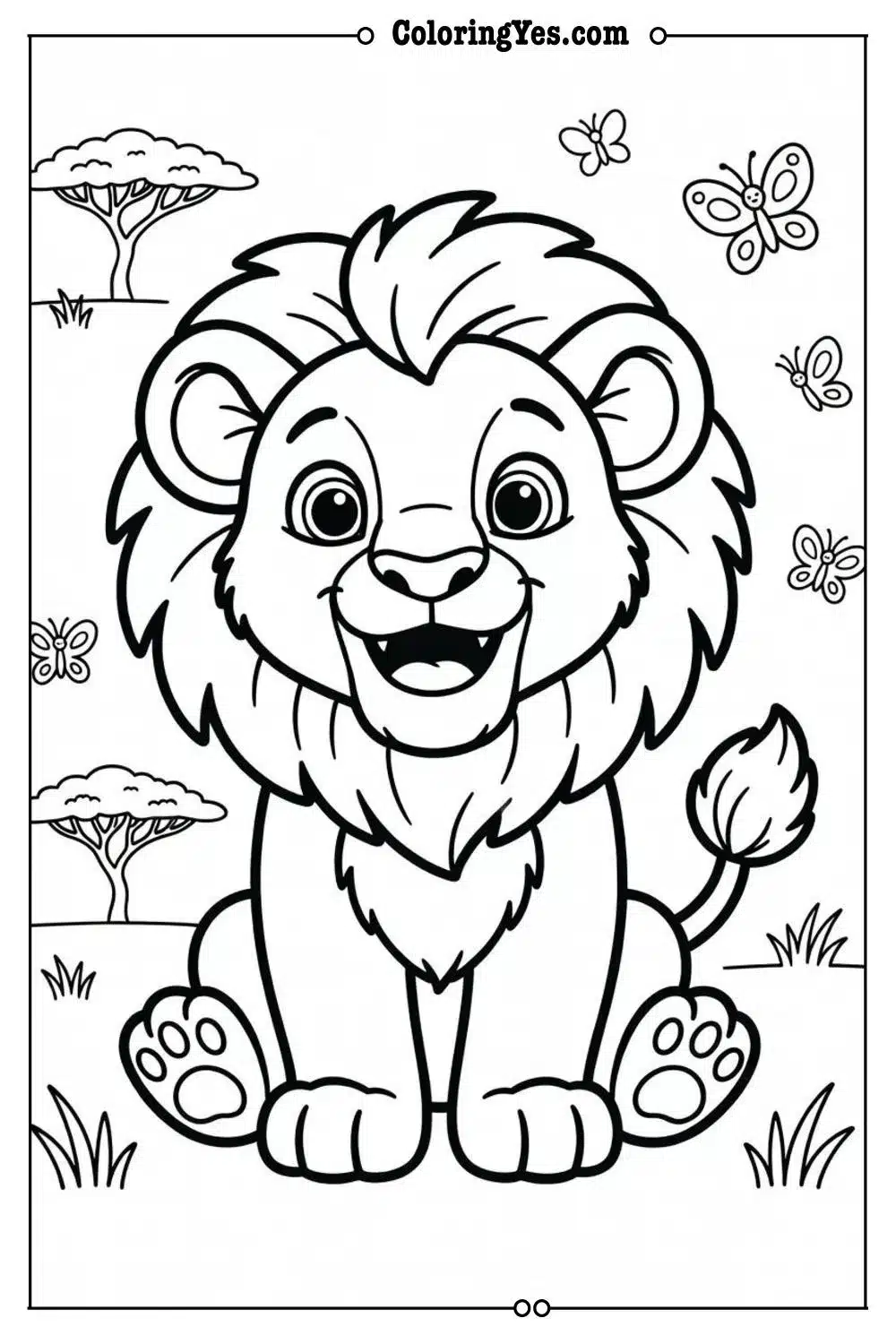 baby lion coloring page cartoon style