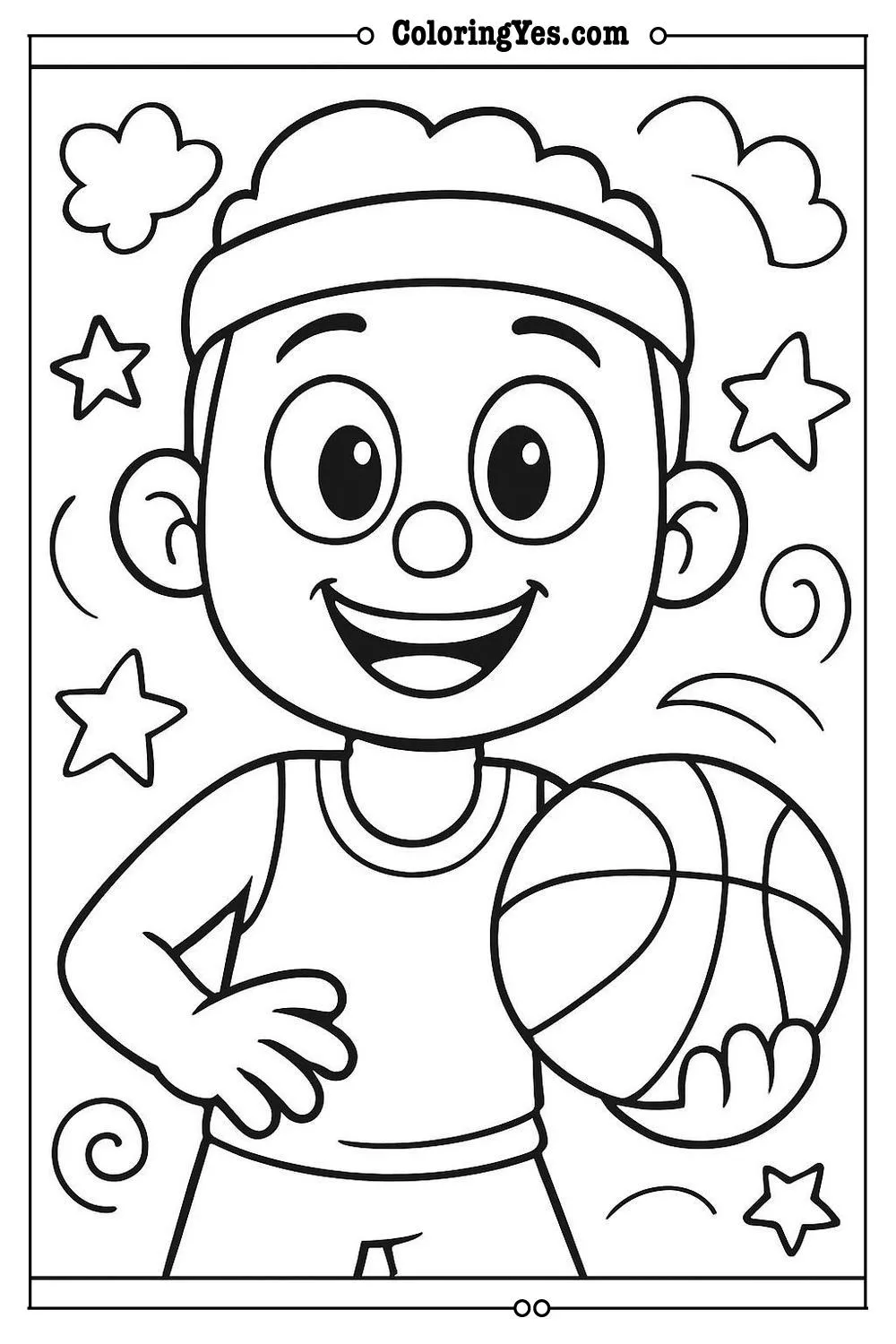 cartoon basketball coloring page