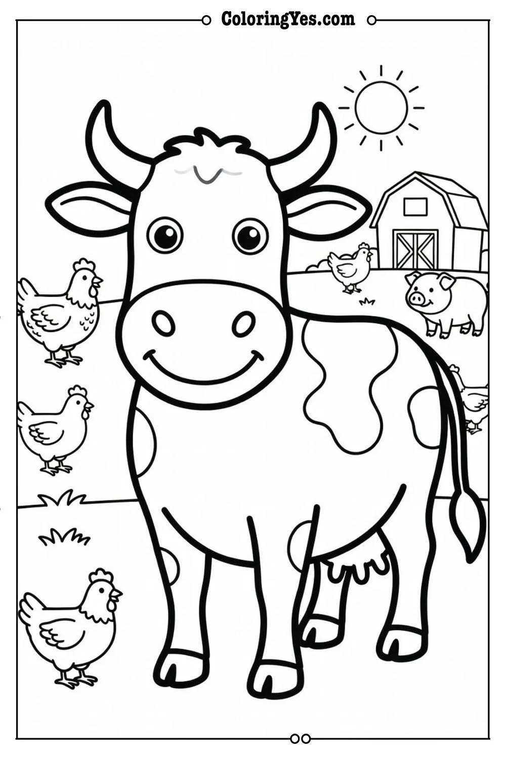 barnyard animals coloring page simple line art