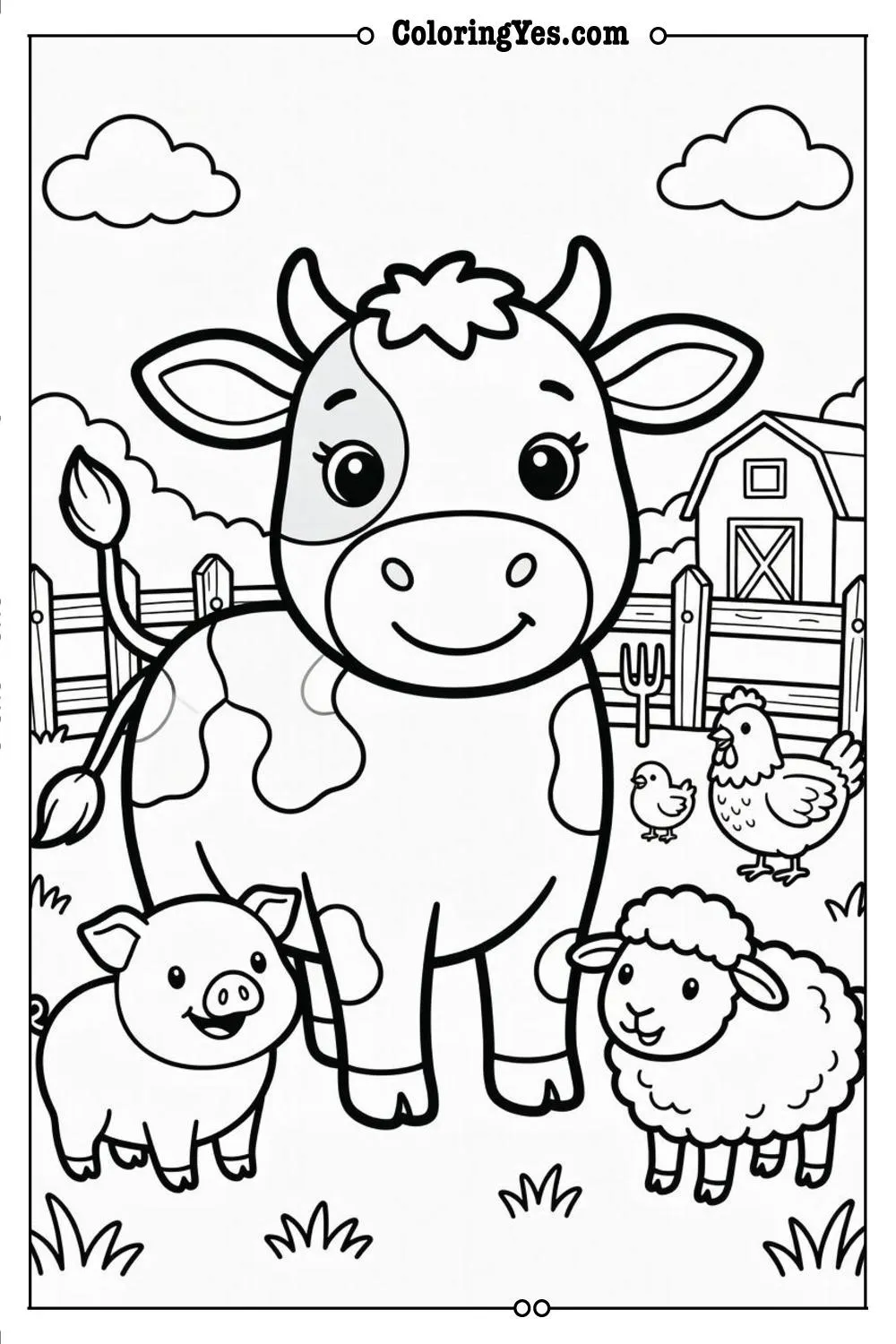 cute farm animal coloring page for kids
