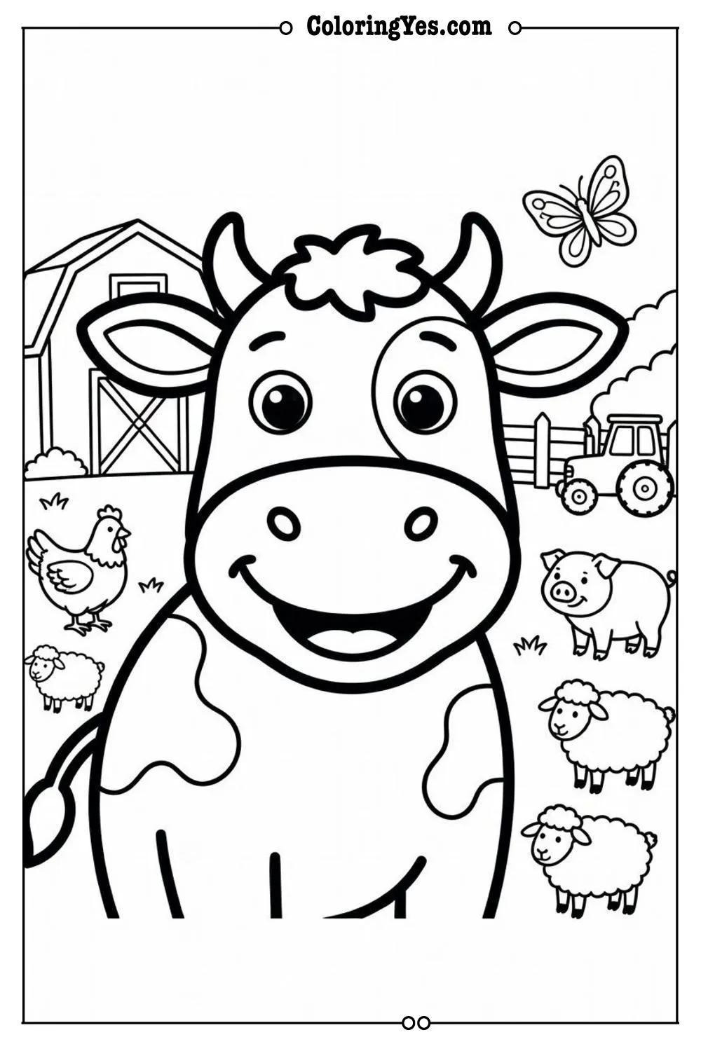 farm animal coloring page bold lines printable
