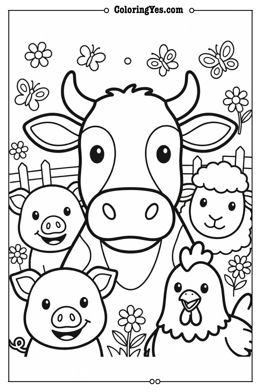 farm animal faces coloring page simple design