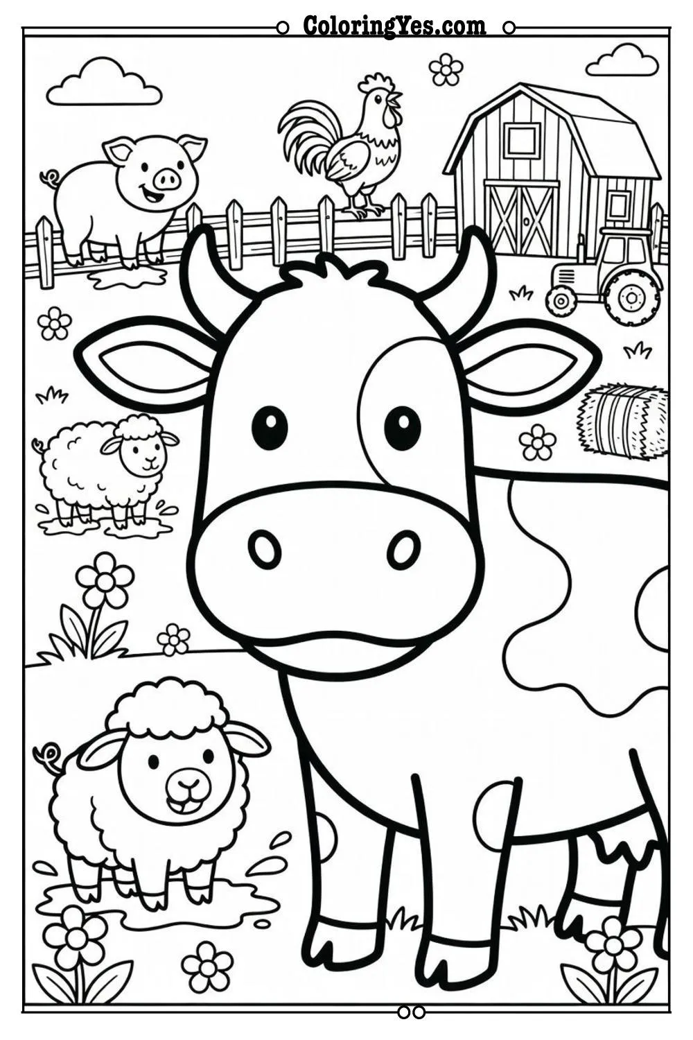 farm animals coloring page clean outline high quality